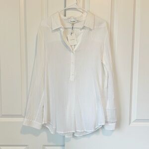 New Calvin Klein White 1/2 Button Long Sleeve Blouse Sheer Large Gauze Tunic Top